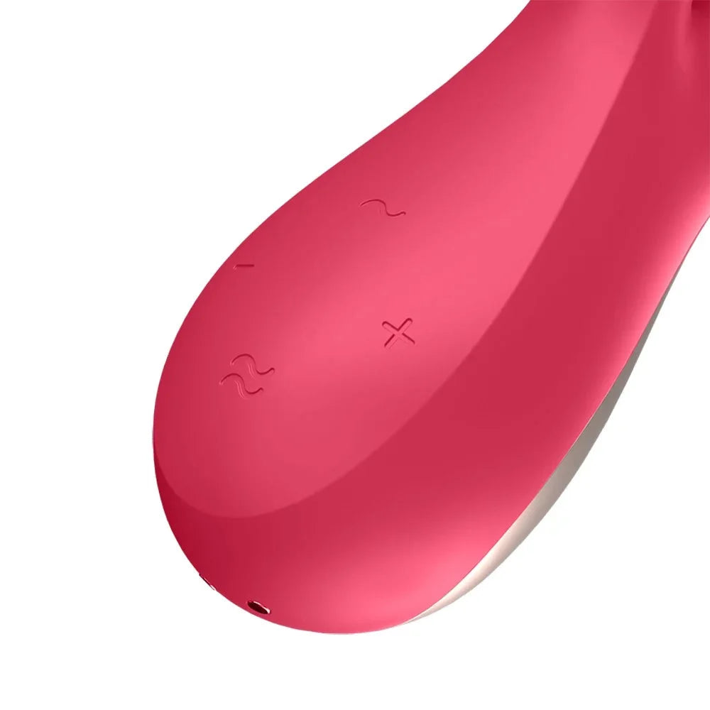 Vibromasseur rabbit rouge connecté en silicone, stimulation intense et design élégant pour plaisirs intimes.