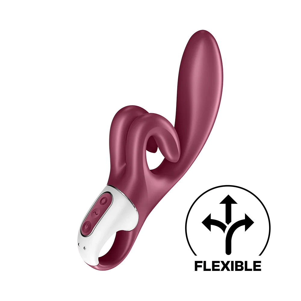 Vibromasseur rabbit rouge en silicone avec double stimulation clitoridienne pour une expérience intime enrichissante.