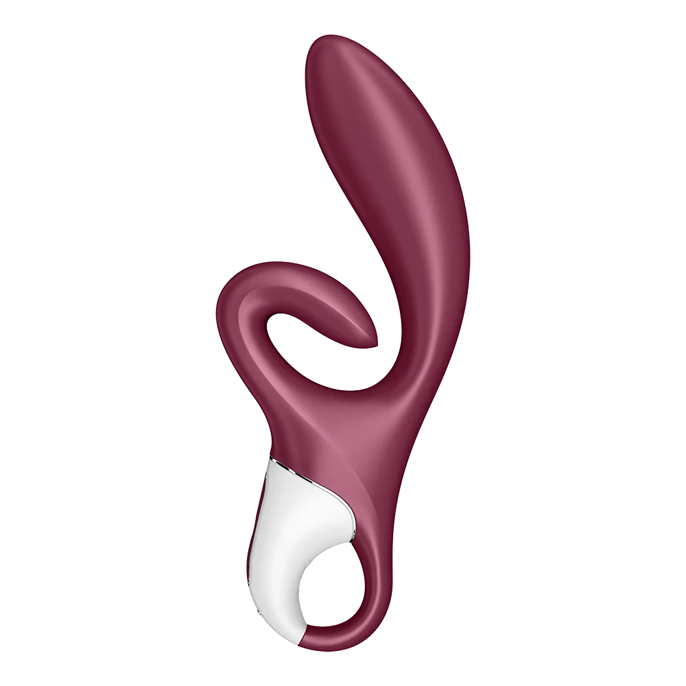 Vibromasseur rabbit rouge double stimulation, design ergonomique et silicone doux pour plaisir maximum.