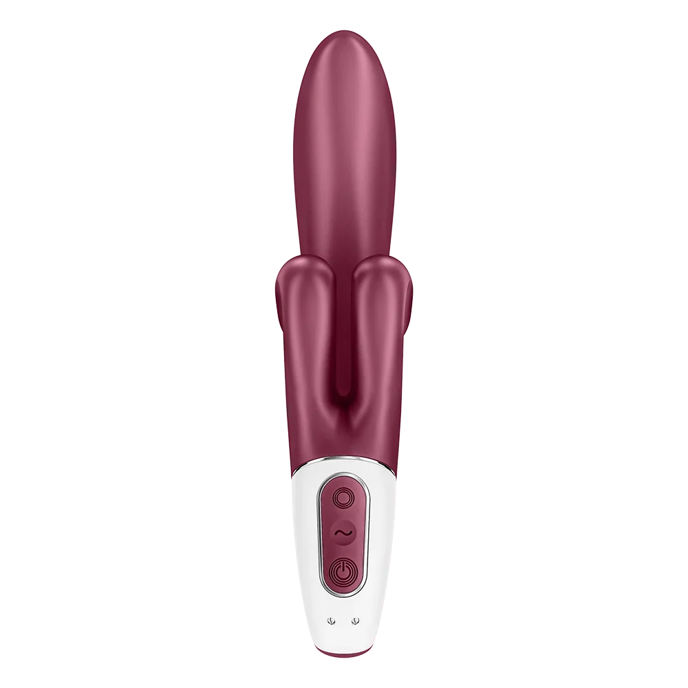 Vibromasseur rabbit rouge en silicone, double stimulation intime.