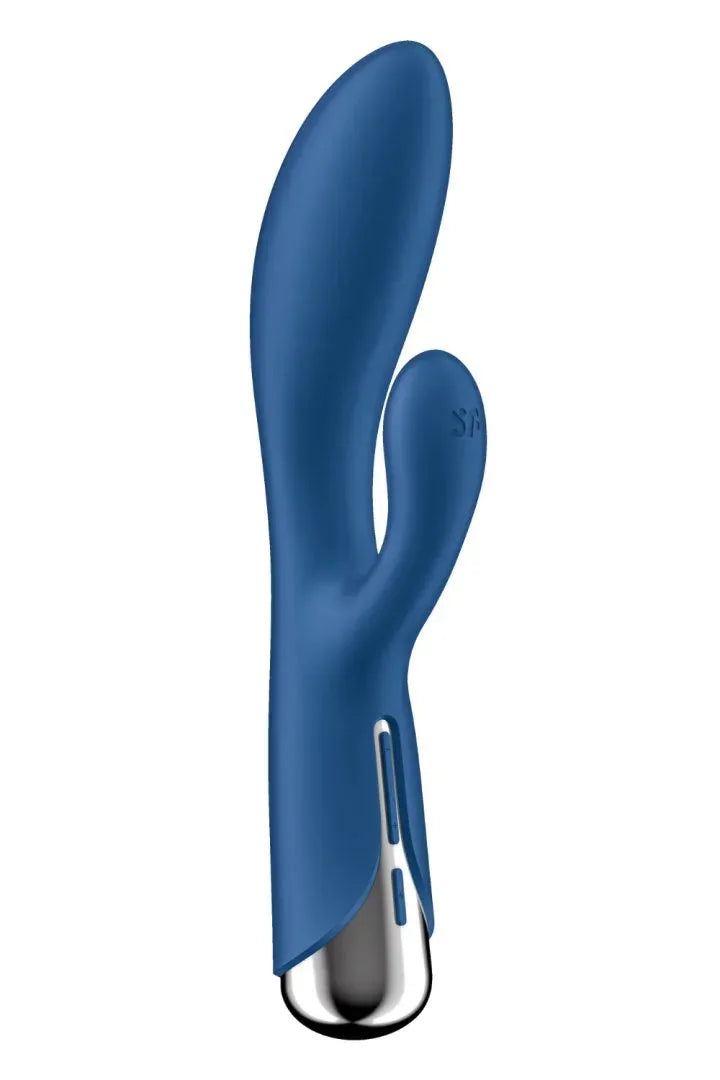 Vibromasseur rabbit bleu, silicone doux, tête rotative, USB rechargeable.