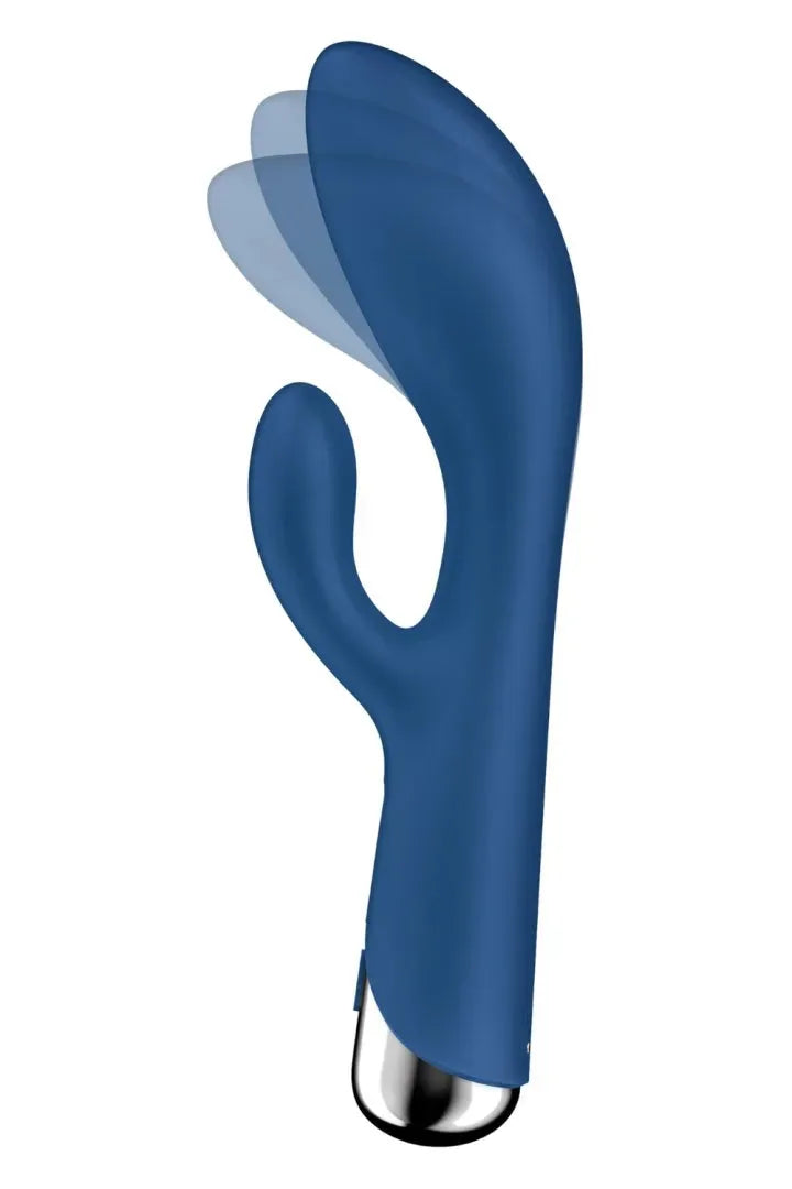 Vibromasseur rabbit bleu rotatif en silicone, rechargeable USB pour stimulation intense.