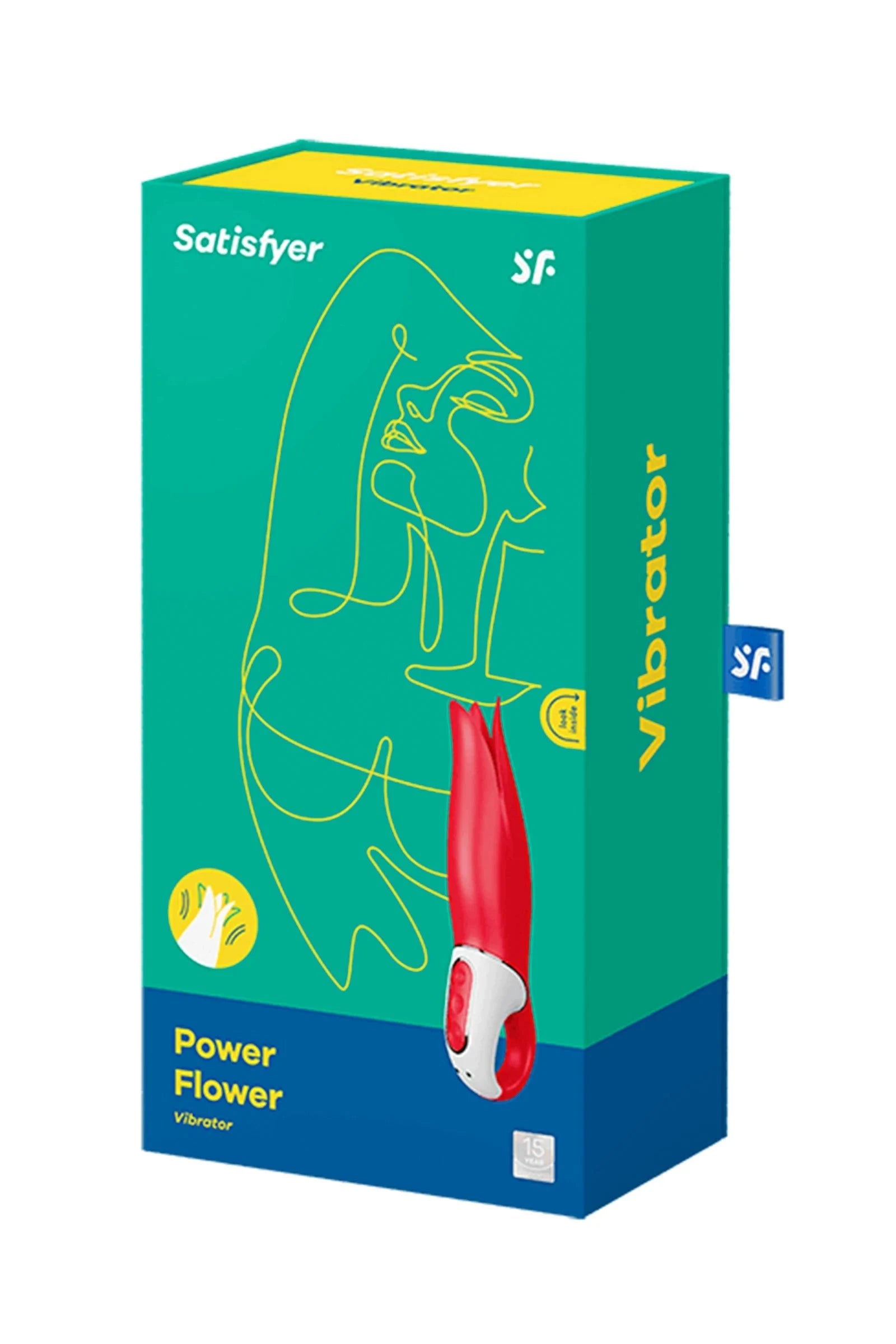 Vibromasseur en silicone Power Flower, rouge, étanche et rechargeable USB.