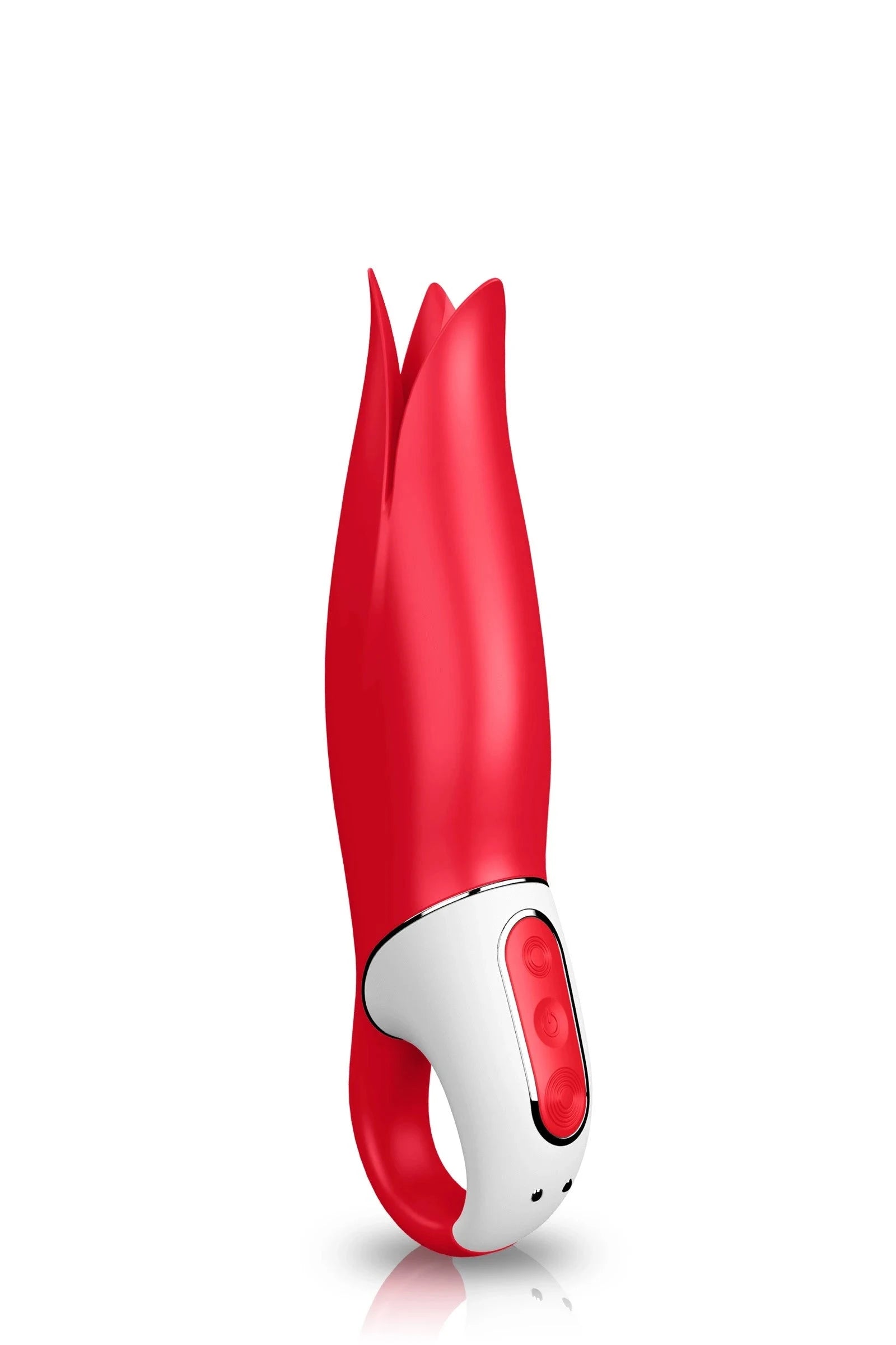 Vibromasseur silicone rouge waterproof rechargeable USB, design pétale élégant, plaisir intense et ergonomique.