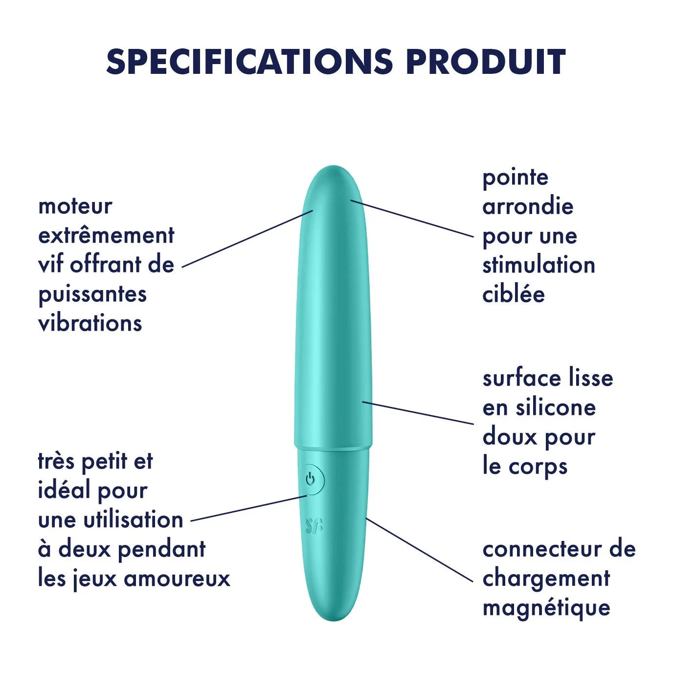 Vibromasseur turquoise USB en silicone, compact et puissant, idéal pour stimulation ciblée et jeux à deux.