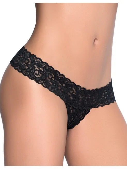 Grossiste lingerie dropshipping String ouvert brésilien noir en dentelle
