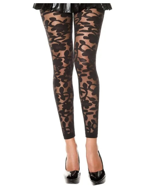 Grossiste vetement Legging noir fin transparent motif fleuri
