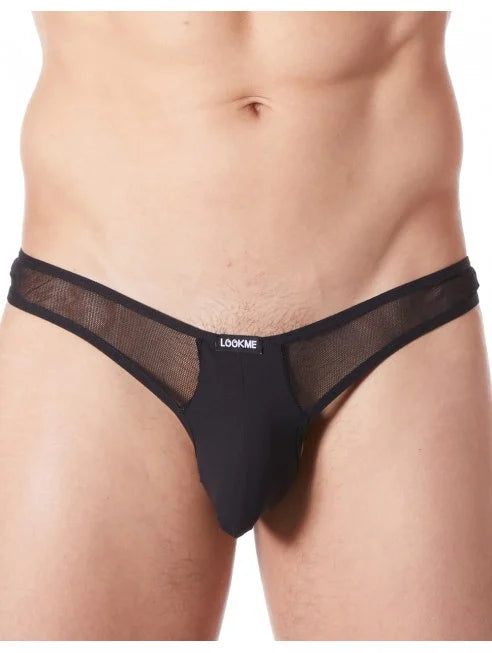 Grossiste lingerie homme dropshipping String noir sexy avec fine résille
