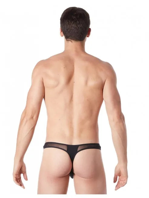 Grossiste lingerie homme dropshipping String noir sexy avec fine résille