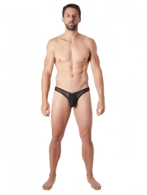Grossiste lingerie homme dropshipping String noir sexy avec fine résille