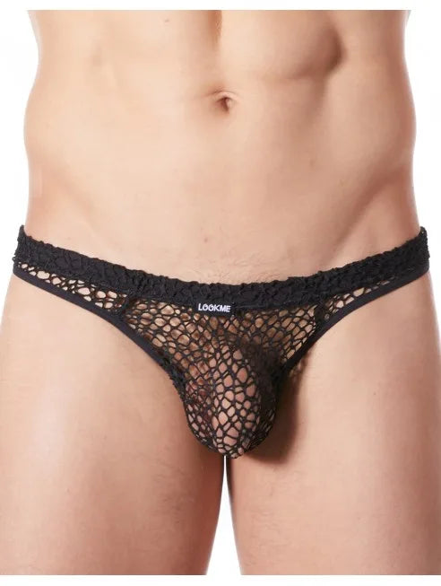 Fournisseur Look Me dropshipping lingerie homme String noir sexy filet irrégulier fétichiste