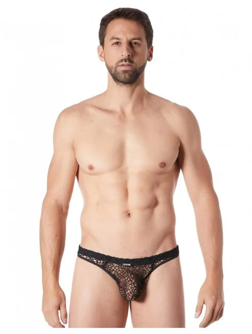 Fournisseur Look Me dropshipping lingerie homme String noir sexy filet irrégulier fétichiste