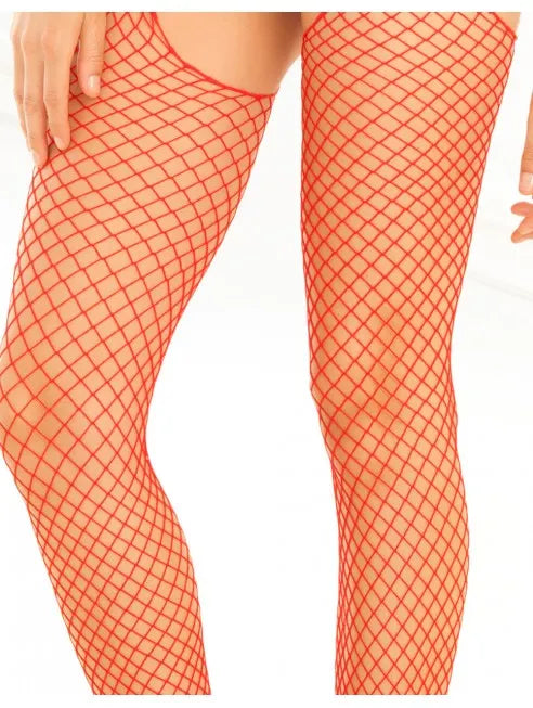 Fournisseur lingerie René Rofé Bodystocking rouge filet ouvert devant et derrière