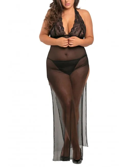 Dropshipping Nuisette longue grande taille fendue transparente