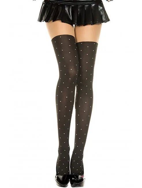 Collant fantaisie effet bas à pois blancs