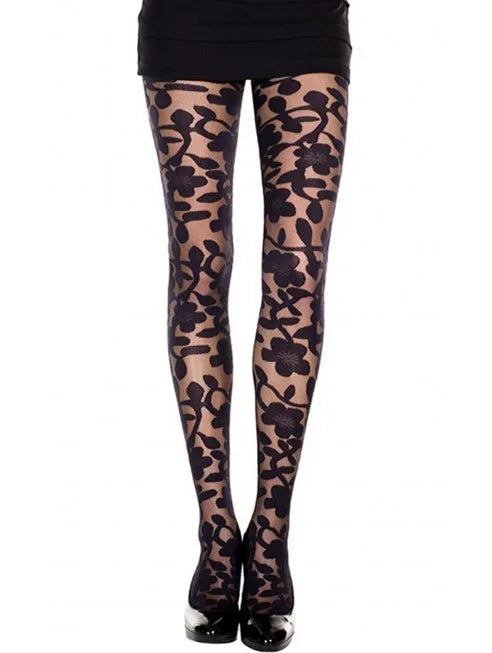 Collant noir imprimé floral - MH7344BLK