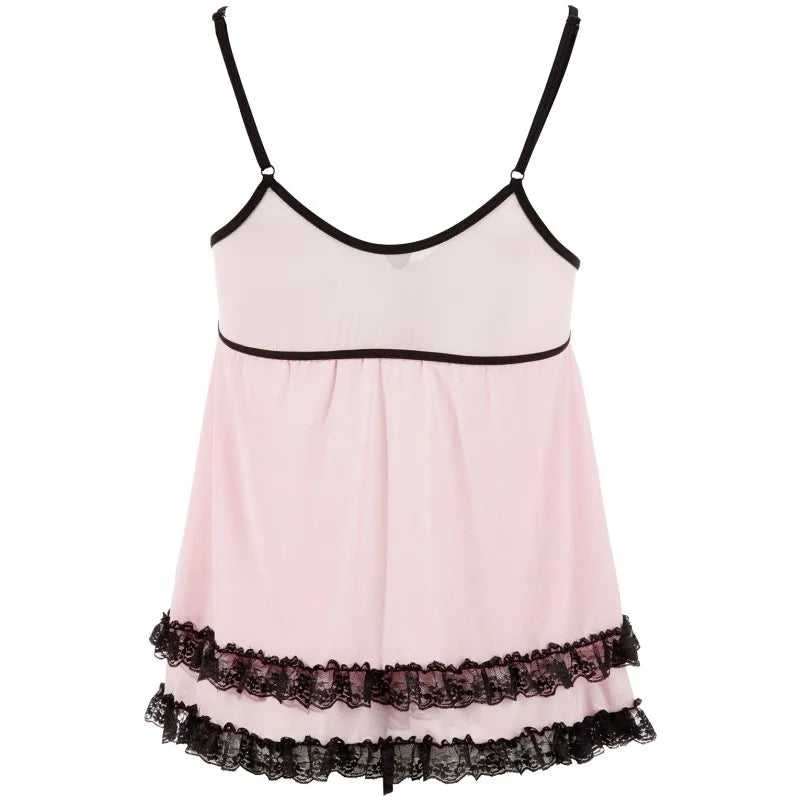 Nuisette doublée rose avec dentelle florale et string