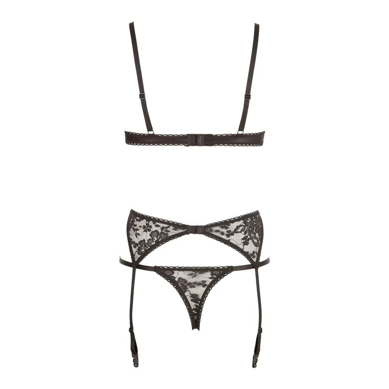 Ensemble sexy trois pièces en dentelle noire