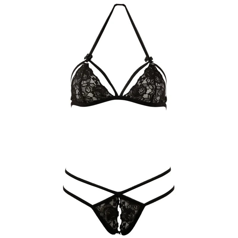 Soutien-gorge en dentelle noire avec bonnets détachables et string