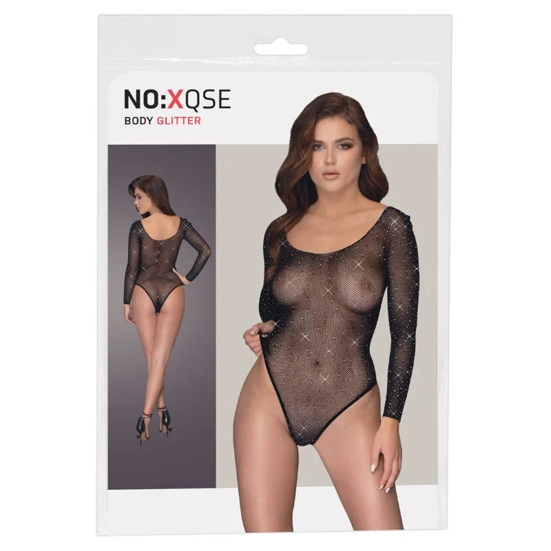 Body string à manches longues en résille avec strass