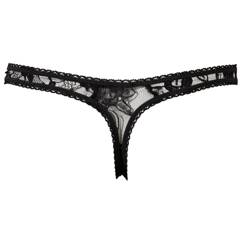 String ouvert à l'entre-jambe en dentelle noire