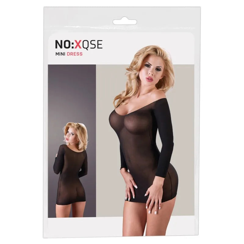 Robe en résille noire transparente, manches longues