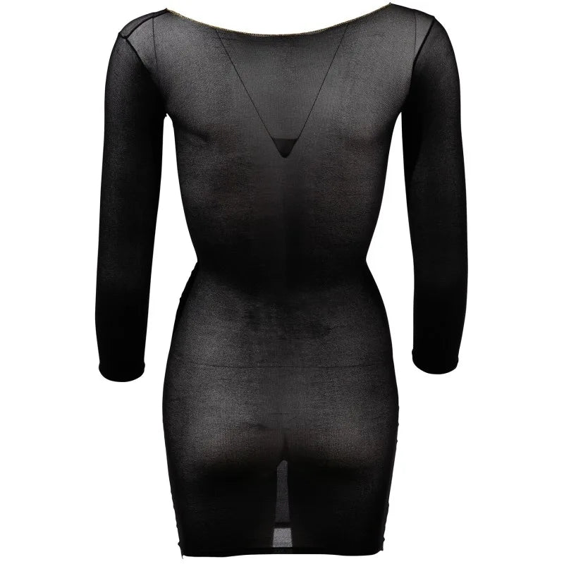 Robe en résille noire transparente, manches longues