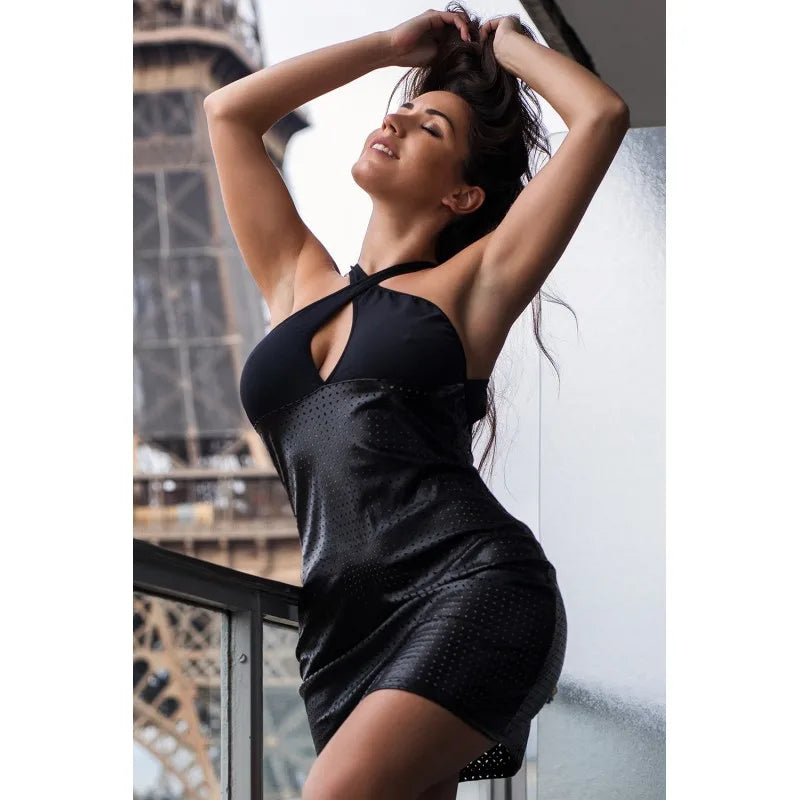 Robe noire simili cuir Margot