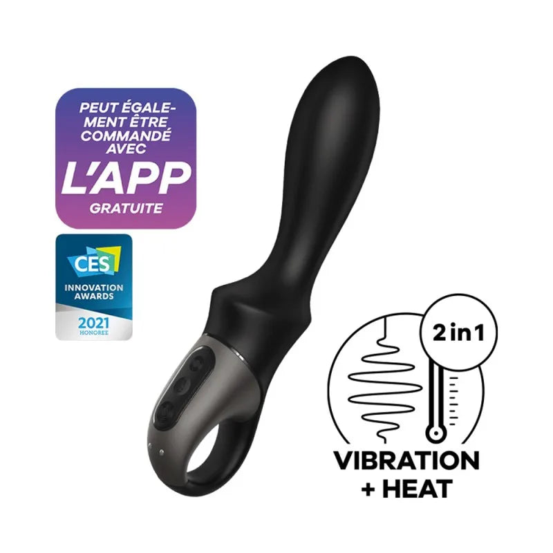 Vibromasseur noir USB, chauffant et connecté Heat Climax Satisfyer