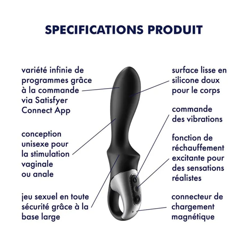 Vibromasseur noir USB, chauffant et connecté Heat Climax Satisfyer