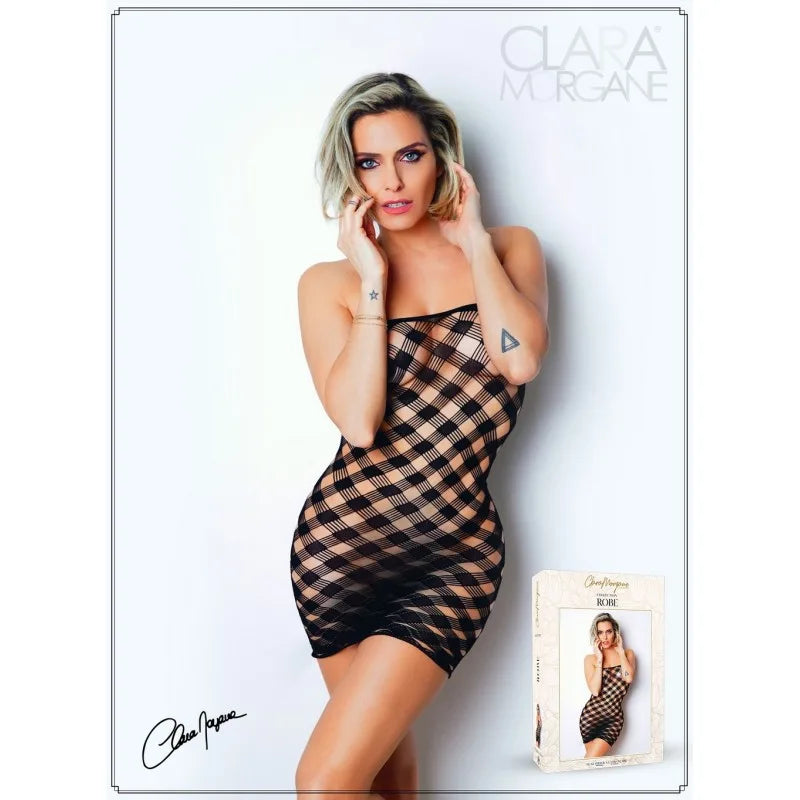 Mini Robe noire, résille avec motif damier - Le Numéro 2 - Collection Robe