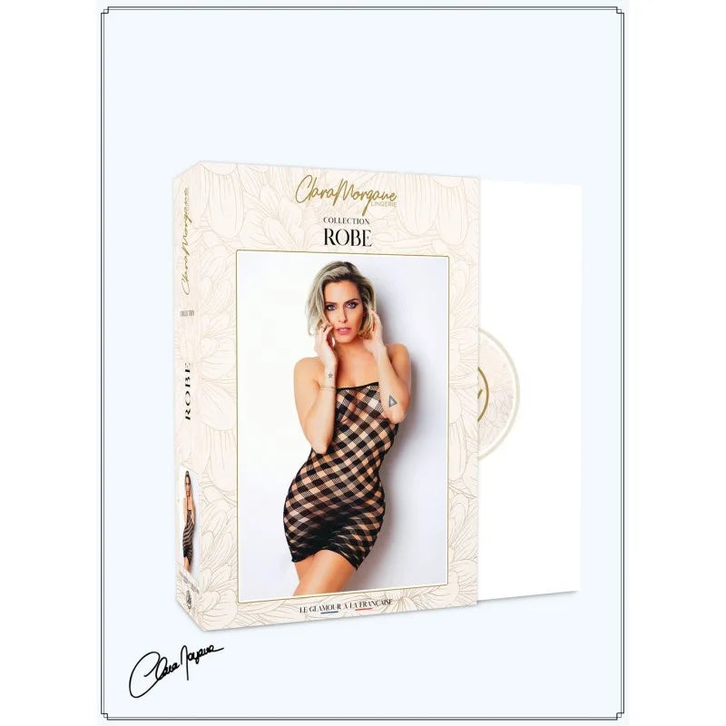 Mini Robe noire, résille avec motif damier - Le Numéro 2 - Collection Robe