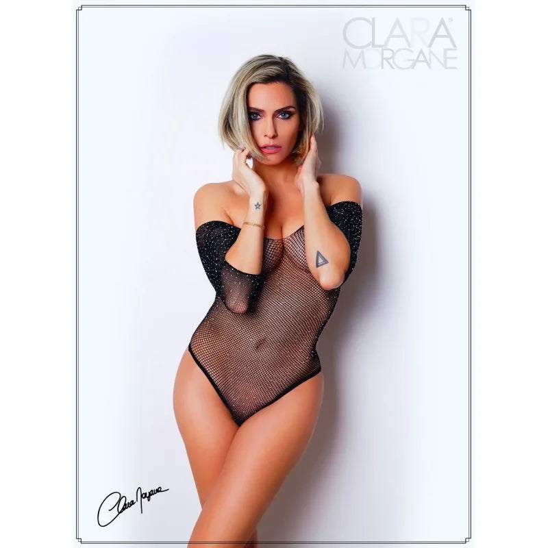 Body noir avec manches 3/4 - Le Numéro 2 - Collection Strass