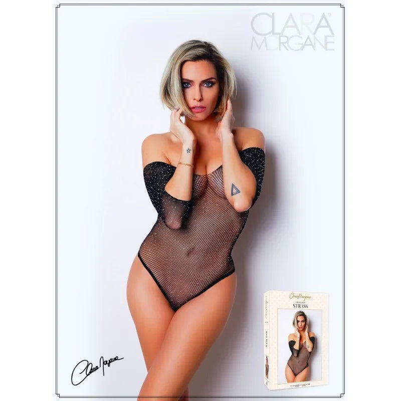 Body noir avec manches 3/4 - Le Numéro 2 - Collection Strass