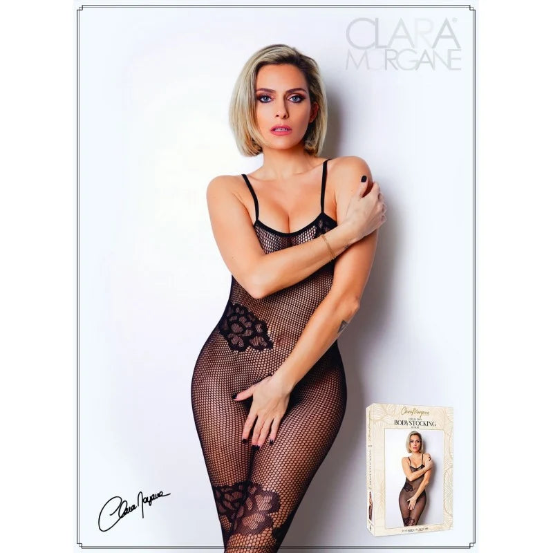 Bodystocking résille noire avec fine bretelles - Le Numéro 6 - Collection Bodystocking