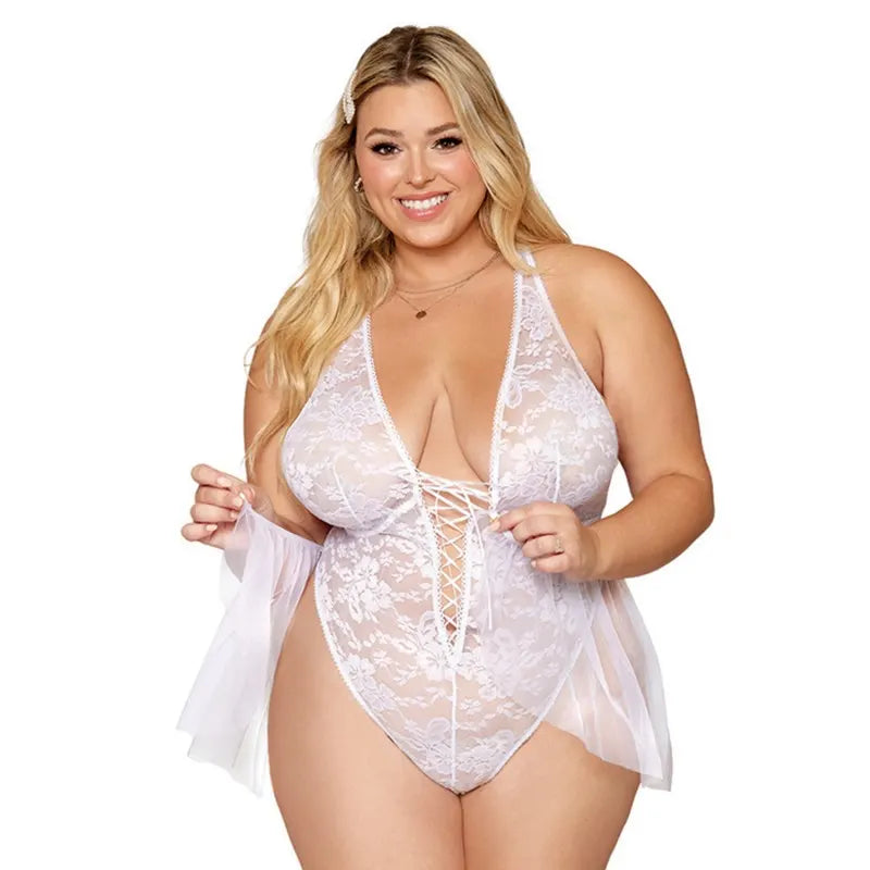 Body grande taille dentelle blanc avec tulle amovible