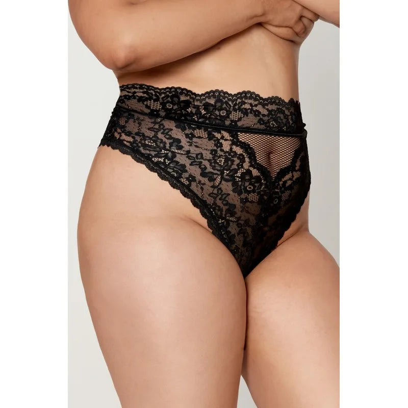 String grande taille dentelle taille haute noir