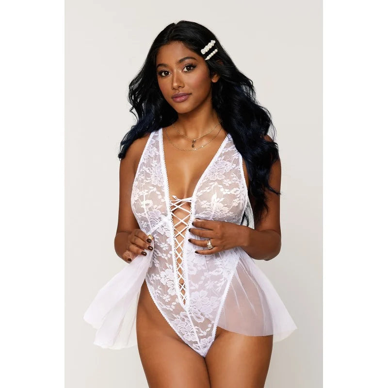 Body dentelle blanc avec tulle amovible