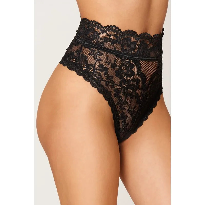 String dentelle taille haute noir