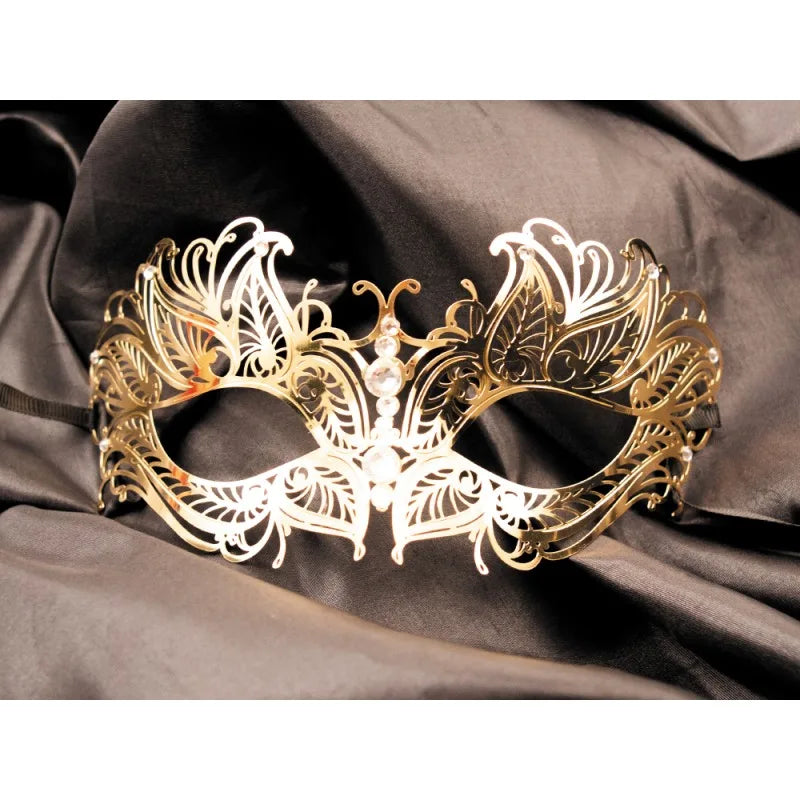 Masque vénitien Greta rigide doré avec strass