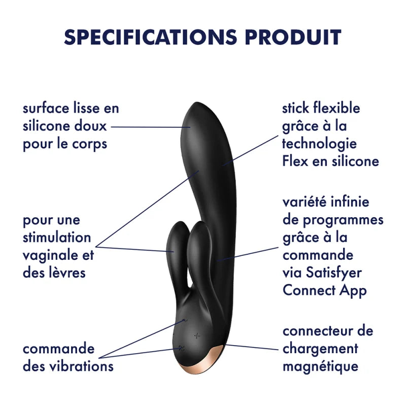 Vibromasseur rabbit noir double stimulation clitoris Double Flex Satisfyer