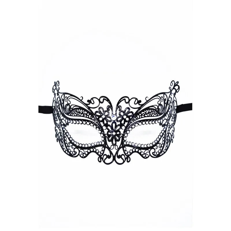 Masque vénitien Alba rigide noir avec strass