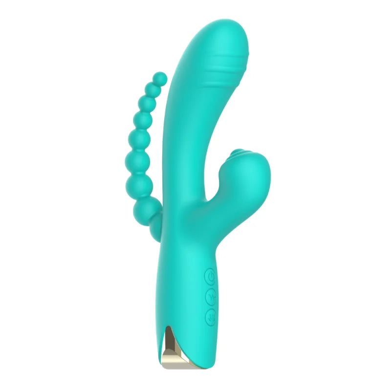 Vibromasseur triple stimulation USB turquoise Snappy Bunny