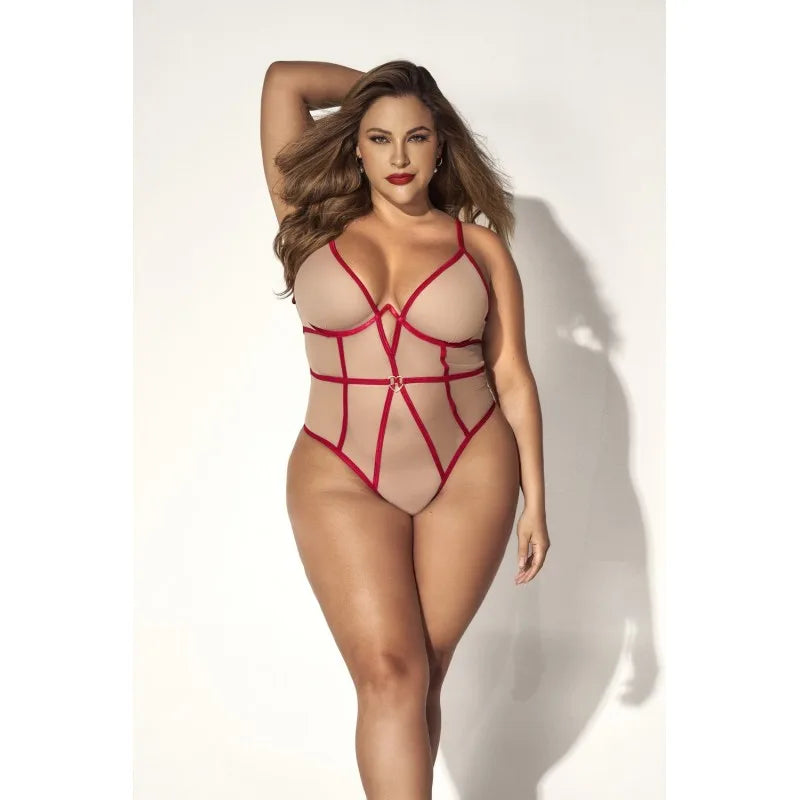 Body String, grande taille, chair et rouge