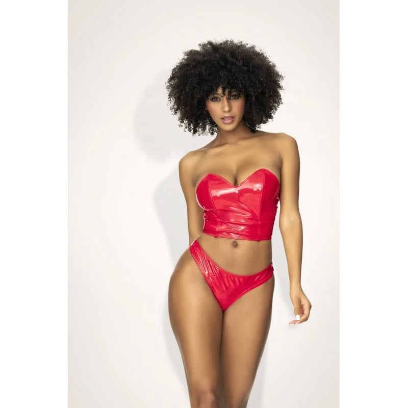 Ensemble lingerie Deux Pièces "Wet Look" Rouge