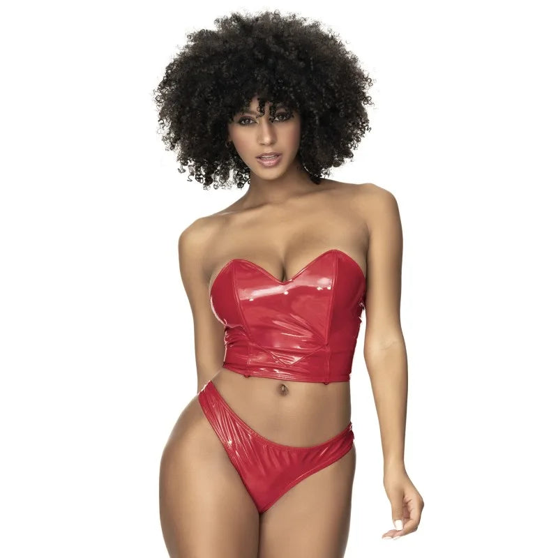 Ensemble lingerie Deux Pièces "Wet Look" Rouge