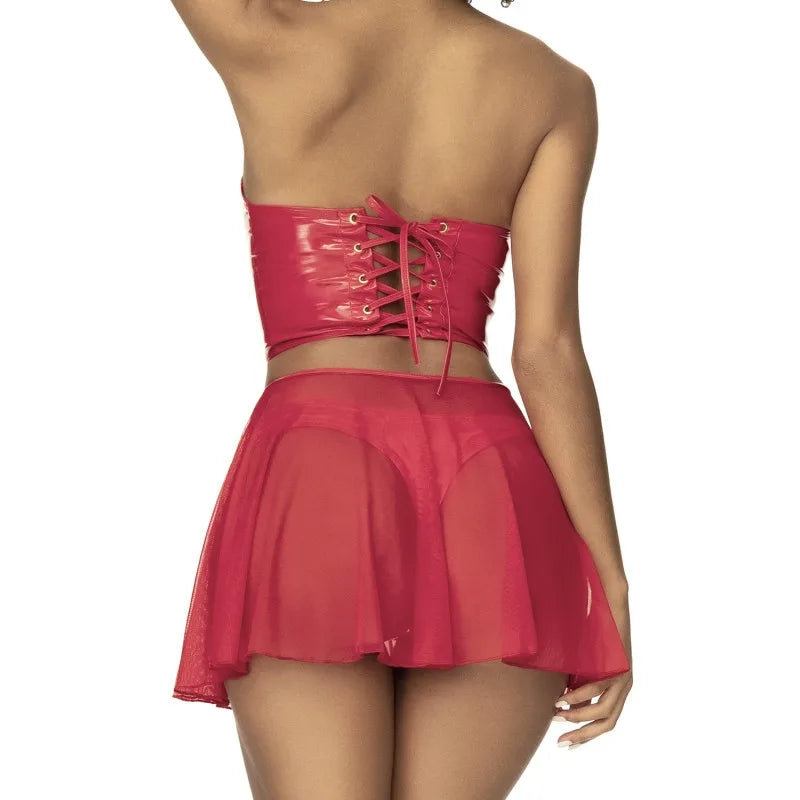 Ensemble lingerie Deux Pièces "Wet Look" Rouge