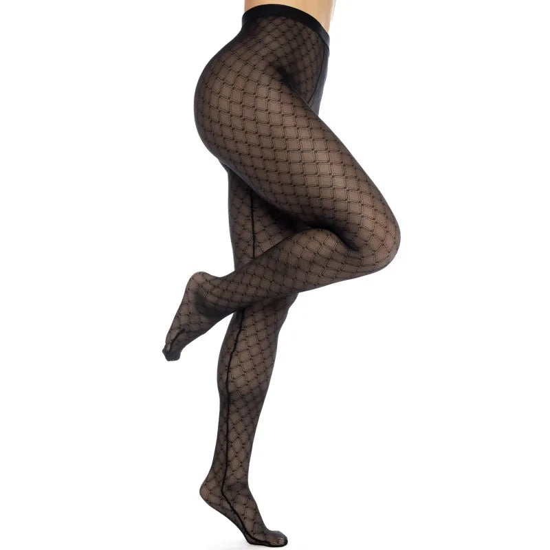 Collant résille noire transparent imprimé