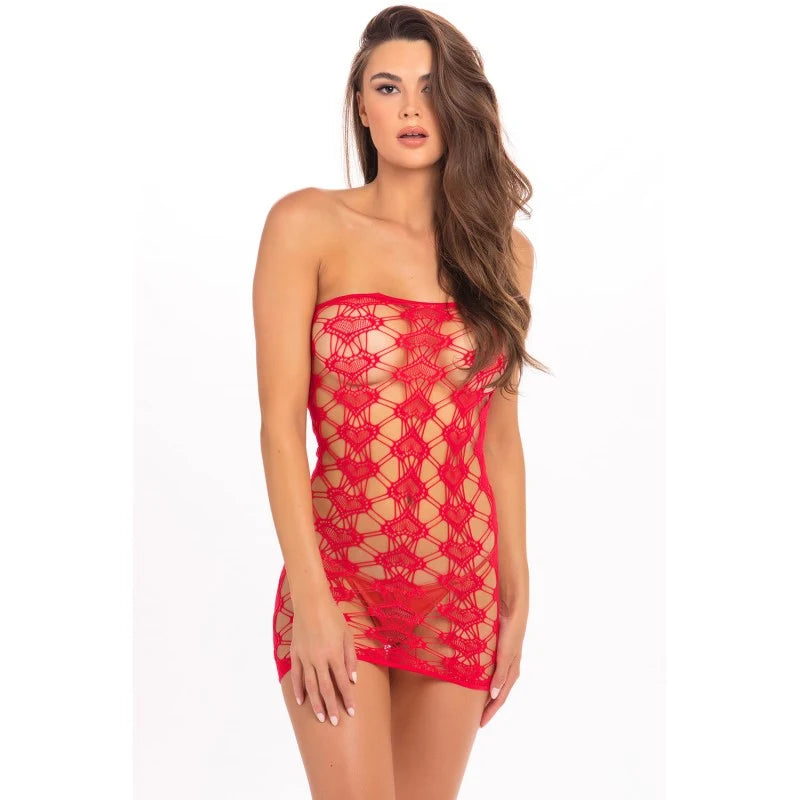 Robe motif cœur en résille rouge