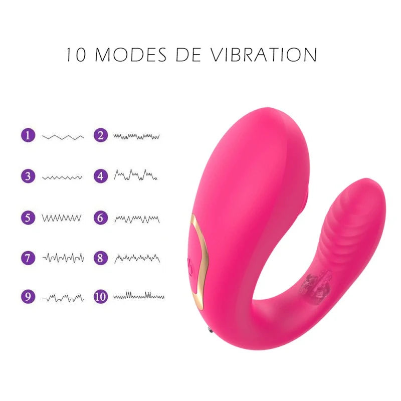 Vibromasseur de couple rose, USB avec 2 moteurs pour stimulation Point G et clitoridienne avec télécommande